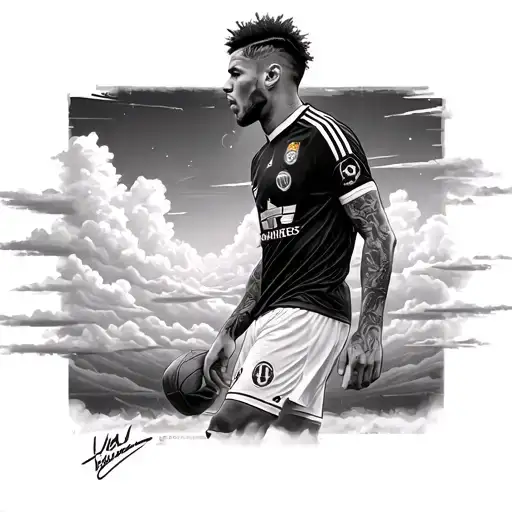 Forearm Tattoo With Clouds In The Background And The Sky And Some Neymar