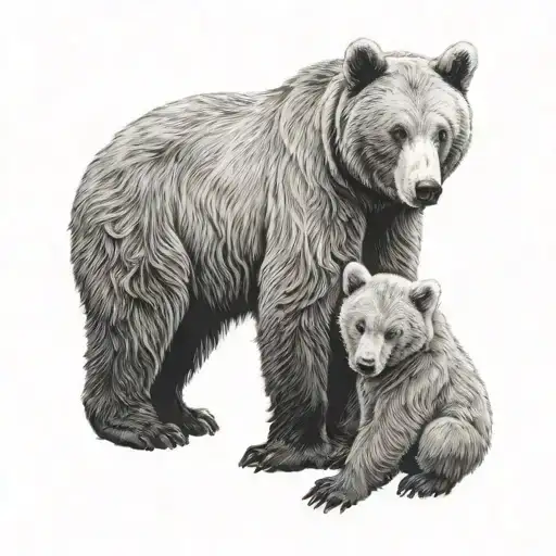 Mother Bear With 2 Bear Cubs Cuddling Together