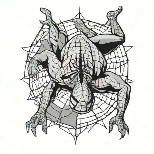 Upside Down Spider-man Going Down A Web Design