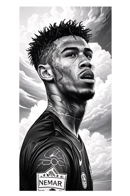 Forearm Tattoo With Clouds In The Background And The Sky And Some Neymar