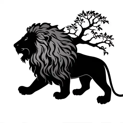 Lion With A Tree Of Life With Root Representing Freedom