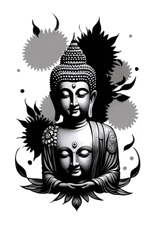 3 Head Buddha Surrounded By Mandala Design Incorporating