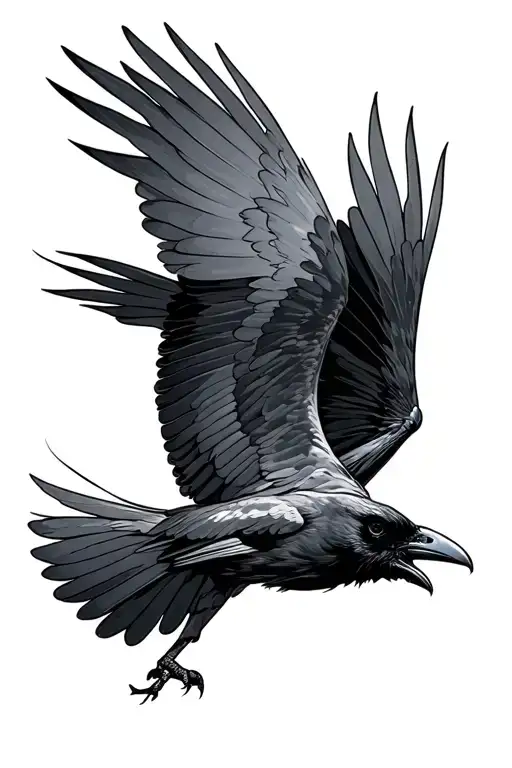 Shadowy Raven Flying Upwards