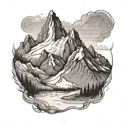 Mountain Valley Peak With Faint Trail Path And Snowy Mountain Tips