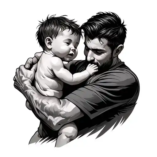 Father Lifting Son On Shoulder Tattoo Design