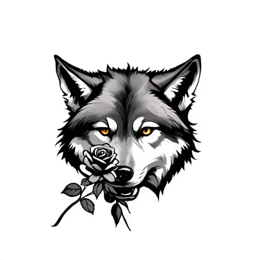 Wolf Holding A Rose In It's Mouth