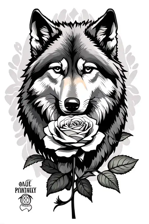 Wolf Holding A Rose