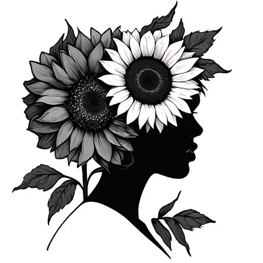 Outline Of Woman's Bust With Sunflower As A Head