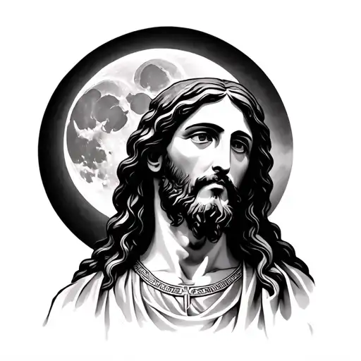 Jesus Christ With A Moon In The Back