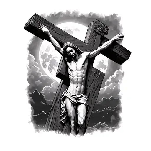 Jesus Christ On The Cross With A Moon In The Back