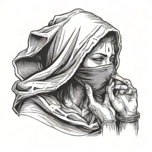 Hooded Woman Shushing People With A Blindfold