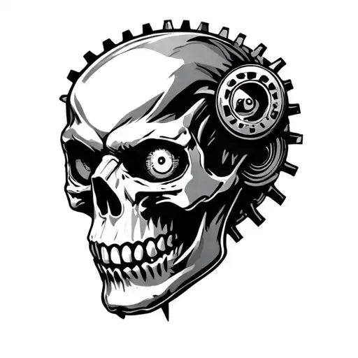 Gearhead Skull Adrenaline Filled Scene With An Acute Intelligent Vision In Front Of Eyes