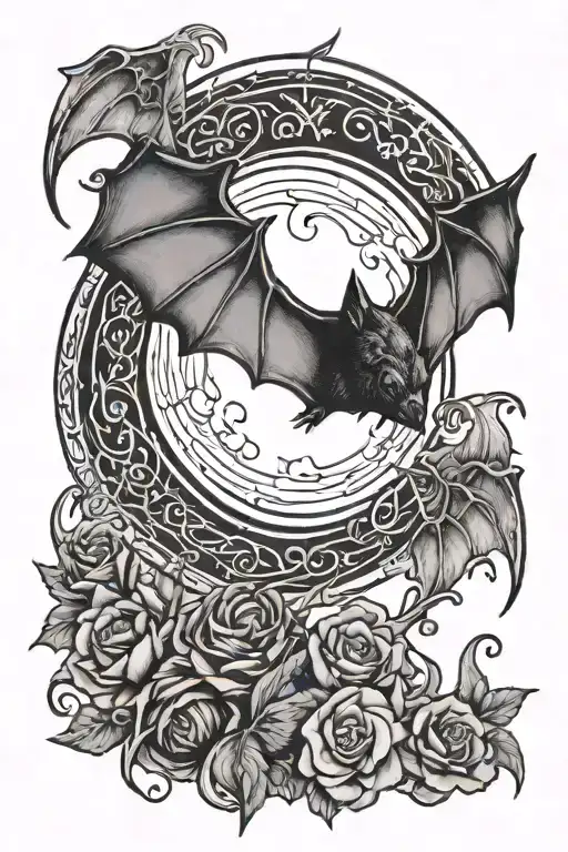 Bat And Crescent Moon Surrounded