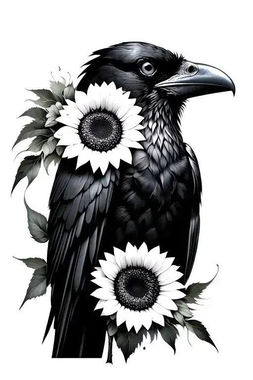 Raven And Sunflowers
