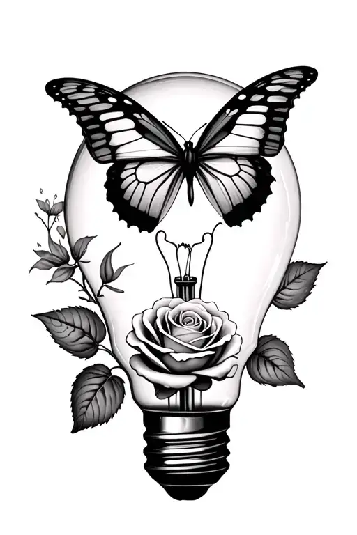Rose And Butterfly Emerging From Light Bulb Emerging