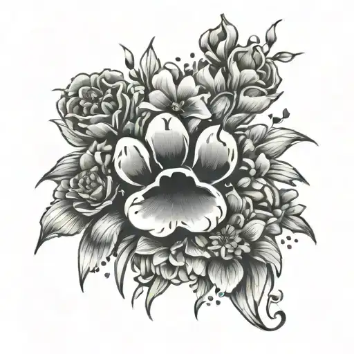 Paw Print And Flowers