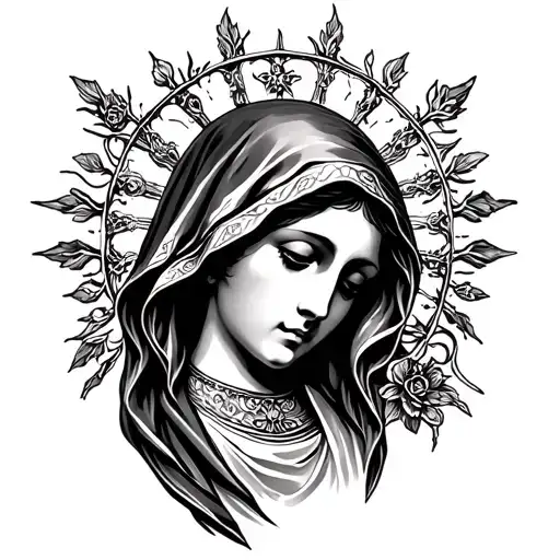 Gothic-style Tattoo With The Virgin Mary Looking Up