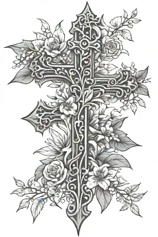 Cross Tattoo With Nature Inspired