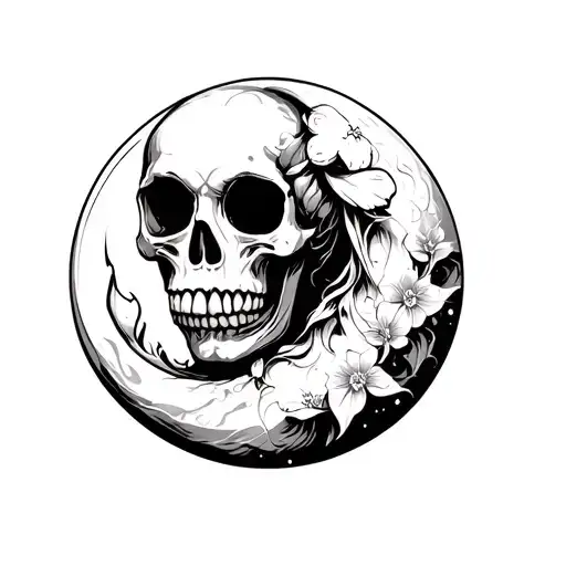 Fairy Skull Moon Simple Outline Tatto