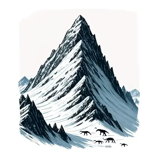 A Snowy Mountain Peak With Tiny Dianosaurs And Some Starwars Details