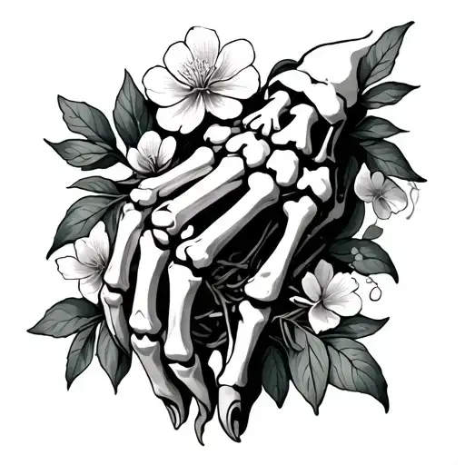 Skeleton Hand With Blossom Growing On It