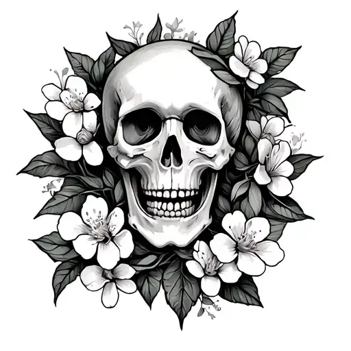 Skeleton Tattoo For Hand With Blossom Growing On The Back