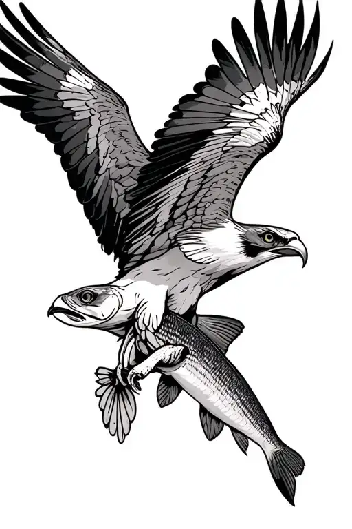 Osprey Bird Of Prey Flying And Catching A Small Arctic Grayling Fish In Its Talons