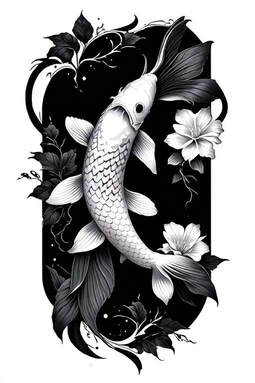 Koi And Flowers