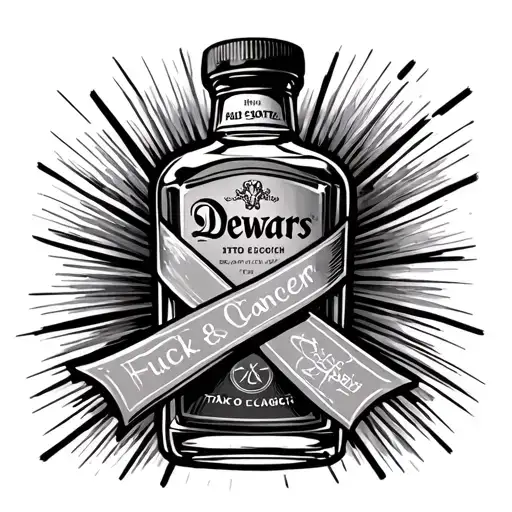 Dewars Scotch Bottle Held Label Says Fuck Cancer Ribbon