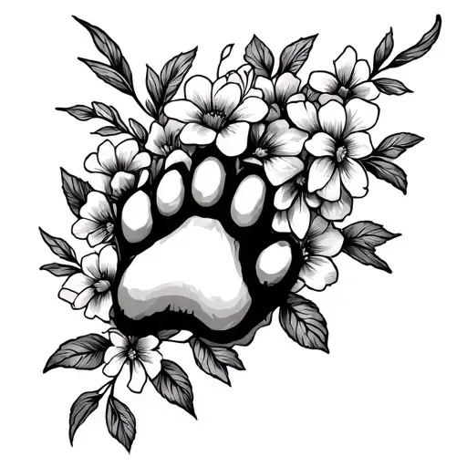 Dog Paw With Flowers Intertwined