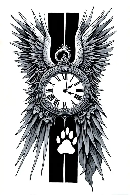 Heaven Beams And Clock Face And A Small Paw Print