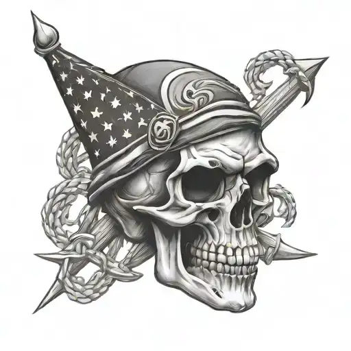 Skull With Marine Corps Flag Intertwined