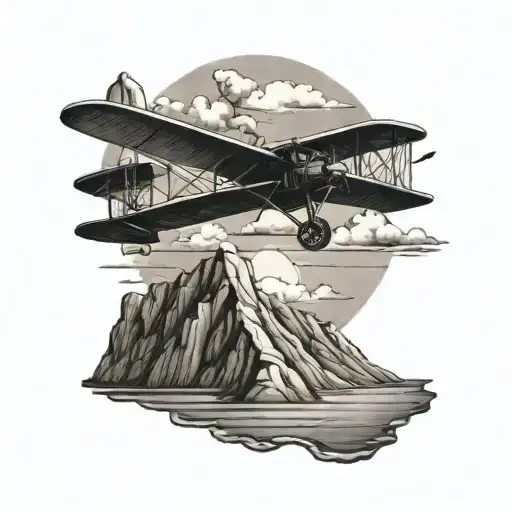 Wright Brothers Plane With Ocean And Mountains