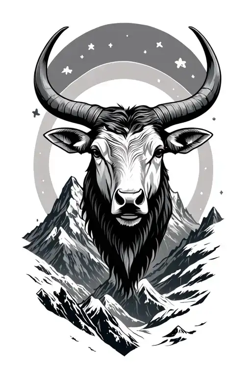 Taurus Head And Mountain Peak Outline