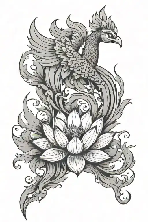 Lotus Flower And Phoenix Rising From The Ashes