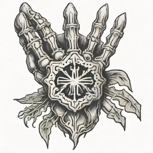 Skeleton Hand With Protection Rune On The Fingers