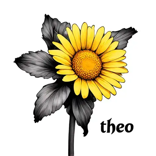 The Name Theo With A Yellow Daisy Flower