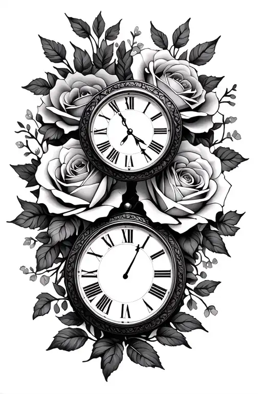 Two Clocks With Rose And Eleanor Flowers Intertwined