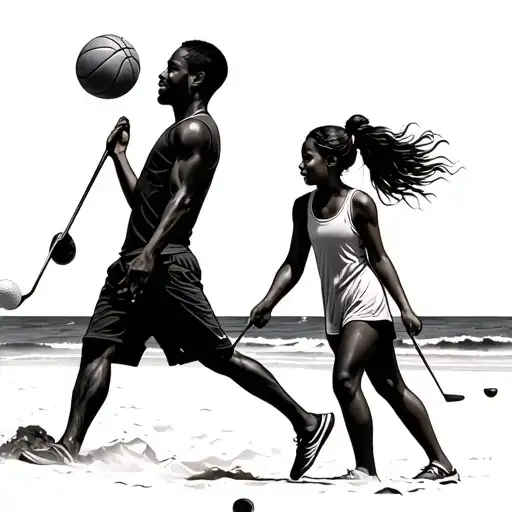 Dad Daughter Beach Golf Basketball