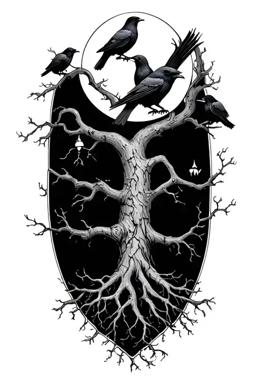 Poison Tree With Roots And Ravens On Branches With A Crescent Moon