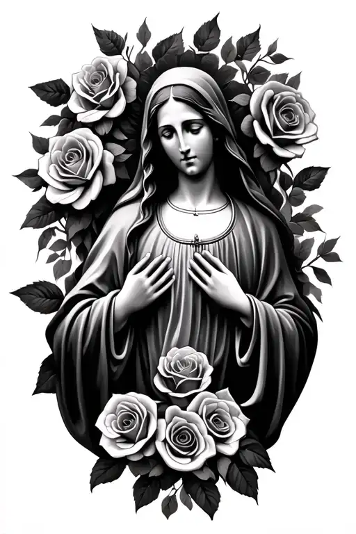 Virgin Mary And Roses