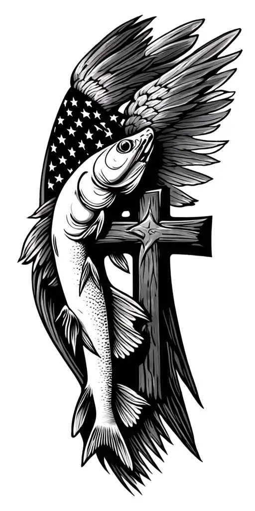 Fishing Hunting Cross American Flag