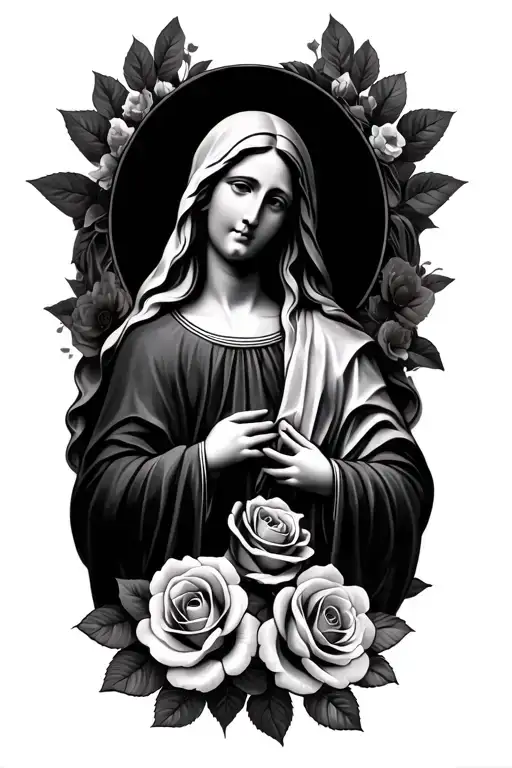 Virgin Mary And Roses