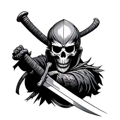 Skull Samurai Warrior Wielding A Sword