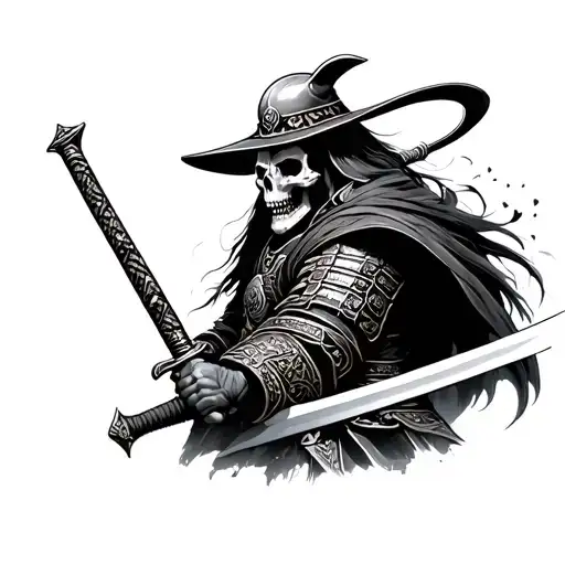 Skull Samurai Warrior Wielding A Sword