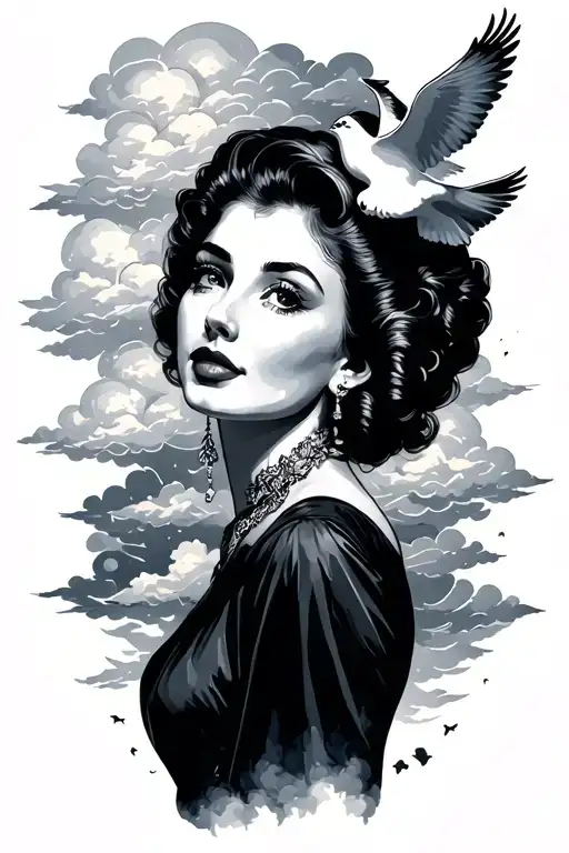 Marlene With Clouds And Doves Flying