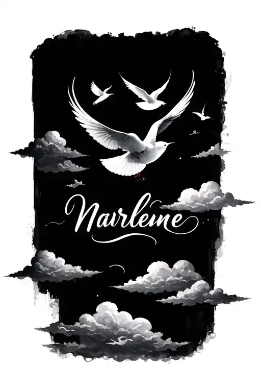 The Name Marlene With Clouds And Doves Flying Away
