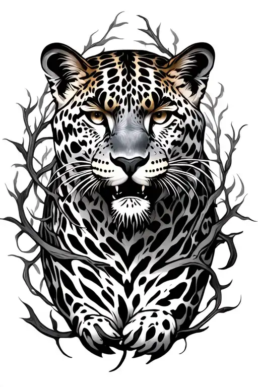 Fierce Hunting Leopard With Vines Wrapping