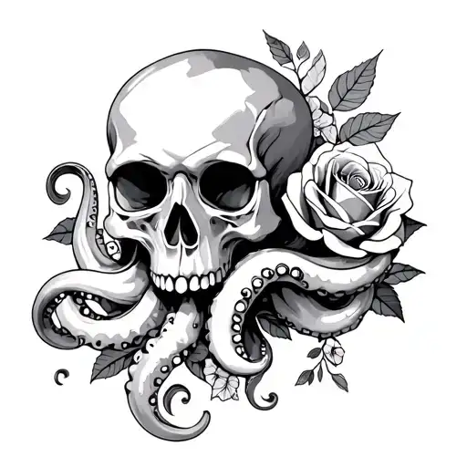 Skull Octopus Roses Blooming Sexy
