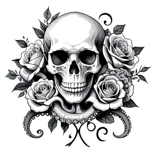 Skull Octopus Roses Blooming Sexy